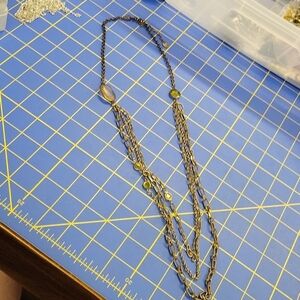 3 Layer Strand Antique Faux Gold 36" Necklace with Bead Accents